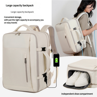 Beige Expandable Backpack with USB Port - Multi-Functional Outdoor, Commuter & Laptop Bag thumbnail