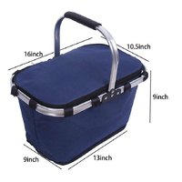 Dark Blue Portable Picnic Basket - Foldable Insulated Outdoor Shopping Basket, Meal Delivery & Takeout Carrier thumbnail