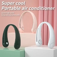 Green Portable Neck Hanging USB Fan - Mini Hands-Free Wearable Fan, USB Rechargeable, No-Blade Design for Cooling thumbnail
