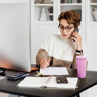 Pink Diamond-Inlaid Insulated 304 Stainless Steel Cup with Straw - Double-Walled, Rhinestone Coffee Mug, Gift Cup for Beverages thumbnail
