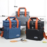 Blue Large Capacity Lunch Bag - Dual-Layer Insulated Cooler Bag for Outdoor, Picnic, and Work Use thumbnail