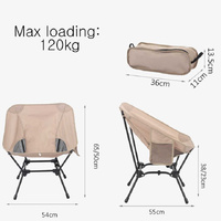 Beige Portable Lightweight Folding Beach Chair - Compact Fishing Chair with Square Legs for Outdoor Use thumbnail