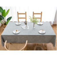 160*100cm Beige Striped Cotton Linen Embroidered Tassel Tablecloth - European & American Pastoral Style for Restaurants thumbnail
