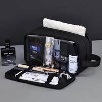 Black Elite Series 3-Layer Large Capacity Men's Toiletry Bag - Portable Travel Cosmetic Organizer with Premium Design thumbnail