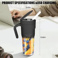 Black Portable Juicer Cup with Straw, USB Rechargeable 6-Blade Blender, Multi-Function Juice Maker for Travel and Outdoor Use thumbnail