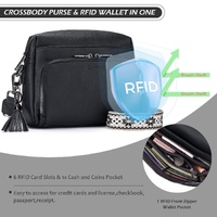 Black Vintage Multi-Zip Crossbody Bag with Card Slots and Adjustable Strap, Minimalist Solid Color Shoulder Bag thumbnail