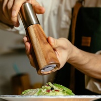 Gold Acacia Wood Pepper Grinder, Manual Multi-Purpose Spice Mill, Kitchen Seasoning Tool thumbnail