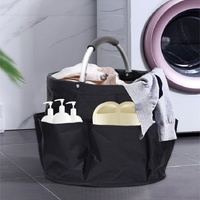 Navy Blue Portable Picnic Basket, Foldable Outdoor Beach Basket with Handle, Multi-Use Storage and Wash Bag thumbnail