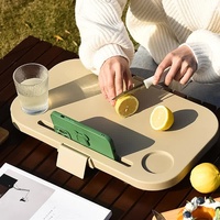 Grey Foldable Outdoor Picnic Basket with Lid and Tabletop, Camping Storage Box, Car-Friendly Organizer thumbnail