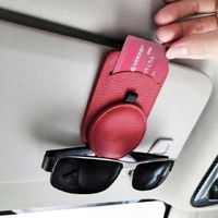 Brown Multifunctional Car Sun Visor Glasses Clip with Card Holder - Compact and Convenient thumbnail