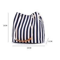Black Stripes Canvas Bucket Tote Bag with Leather Handle thumbnail