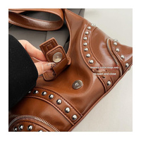 Black Vintage Studded PU Leather Shoulder Bag with Adjustable Strap thumbnail