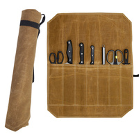 Green Durable Waxed Canvas Knife Roll Bag - Portable Chef Tool Organizer thumbnail