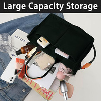 Black Stylish Canvas Briefcase Tote Bag with Large Capacity for Women thumbnail