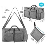 Grey Large Foldable Travel Duffel Bag with Shoe Compartment and Carry Pouch - Lightweight, Durable, and Spacious thumbnail