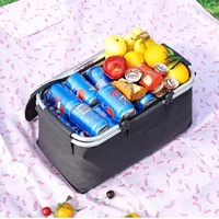 Green Leaves Portable Aluminum Foil Insulated Picnic Basket with Zipper Lid, 40x20x23cm thumbnail