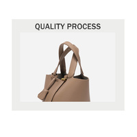 Beige Elegant Women's Leather Tote Handbag with Gold Lock Detail thumbnail