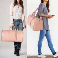 Blue Stripe Convertible Garment Duffel Bag with Leather Accents - Travel Weekender Bag for Suits and Dresses thumbnail