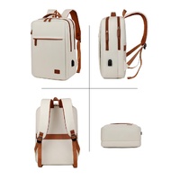 Beige Minimalist USB Charging Laptop Backpack - Elegant and Spacious Travel Bag thumbnail