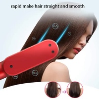 Red Wireless 2-in-1 Ceramic Hair Straightener & Curler - Portable Travel Hot Comb, Rechargeable Hair Styling Tool thumbnail