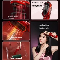 Red Mini Rechargeable Ionic Hair Straightening Comb | Portable Wireless Vibration Massage Brush for Frizz-Free, Smooth Hair thumbnail