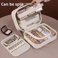 Pink 5-in-1 Multi-Function PU Makeup Organizer – Large Capacity Cosmetic Storage Bag with Dividers, Portable and Premium Quality thumbnail