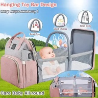 Grey Portable Mommy Bag with Baby Crib – Multi-Function Baby Diaper Backpack, Lightweight and Large Capacity for Moms thumbnail