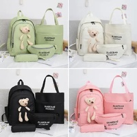White Cute Little Bear Girls' Backpack Set - Korean Style Large Capacity School Bag for High School & Middle School Students, 4-Piece Set thumbnail