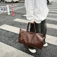 Brown Solid Color Unisex Large Capacity Fitness Bag - Leather Sports Bag, Crossbody Travel Bag, Gym and Luggage Handbag thumbnail