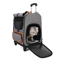 Off-white Large Capacity Breathable Foldable Pet Trolley - Travel Cat Carrier with Wheels, Portable, Spacious, and Convenient for Two Cats thumbnail