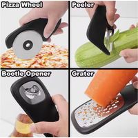 Stackable Kitchen Tool Set - Multi-Function Grater, Herb Cutter, Garlic Press, Can Opener, Cheese Grater, Pizza Cutter & Spice Set thumbnail