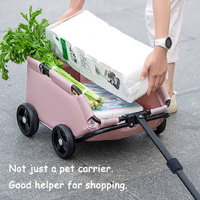 Red Lattice Compact Foldable Pet Stroller for Dogs and Cats - Lightweight Travel Pushchair for Small Pets, Teddy Dogs, and Cats - Portable and Collaps thumbnail