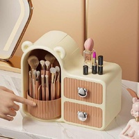 Brown Rotating Desktop Cosmetic Organizer – High-End Dustproof Wall-Mounted Storage Box with Drawer for Vanity, Makeup and Toiletries thumbnail