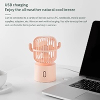 Blue Cactus-Shaped USB Rechargeable Fan - Creative Desktop Fan for Home & Office with Adjustable Head for Cooling on the Go thumbnail