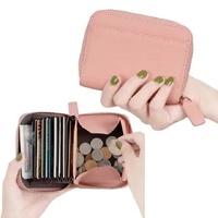 Green Genuine Leather Women’s Wallet – Short Accordion Card Holder with RFID Protection, Zippered Coin Purse in Cowhide Leather, Japanese Style thumbnail