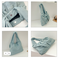 Blue Women's Bowknot Shoulder Bag - New Sweet Style, Large Capacity Canvas Tote Bag, Commuter Single Shoulder Handbag thumbnail