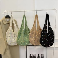 White Summer Woven Handbag – Hollow Straw Beach Tote with Colorful Beads, Lazy Style, Large Capacity Shoulder Bag for Vacation thumbnail