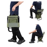 Black Portable 3-in-1 Folding Camping Chair with Storage Bag, Backrest, and Insulated Cooler for Outdoor Fishing, Hiking, and Picnics thumbnail
