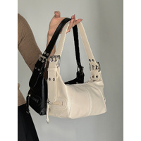 Black Trendy Punk Shoulder Bag, Small Retro Handbag with Sweet Cool Aesthetic, Versatile Underarm Bag thumbnail