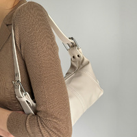 White Trendy Punk Shoulder Bag, Small Retro Handbag with Sweet Cool Aesthetic, Versatile Underarm Bag thumbnail