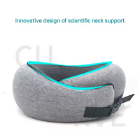 Light Gray Buckle Tape Memory Foam U-Shaped Neck Pillow - Snail Travel Cushion for Airplane, Office Nap, and Travel - Adjustable with Magnetic Therapy thumbnail