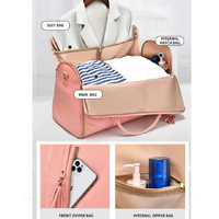 Pink  PU Leather Foldable Garment Bag, Women's Travel Duffel with Suit Carrier, Multi-Function Storage thumbnail