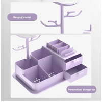 Purple LED Vanity Mirror with Storage, Rotating Makeup Mirror, USB Rechargeable Desktop Organizer thumbnail
