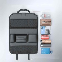 Black Car Seat Back Organizer with Foldable Tray, Leather Backseat Storage Bag, Multi-Pocket Vehicle Organizer thumbnail