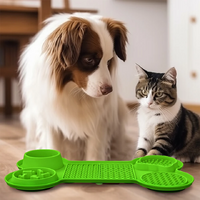 Green Silicone Pet Licking Mat Slow Feeder Pad with Strong Suction and Foldable Design, Heat Resistant -40°C to 240°C, for Dogs and Cats thumbnail
