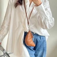 Black Cute Crossbody Coin Purse | Mini Croissant Design Shoulder Bag | Small PU Leather Portable Makeup & Earphone Pouch thumbnail