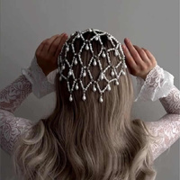Gold Bohemian Pearl Net Headband - Vintage Mesh Hair Accessory for Women | Elegant Faux Pearl Bridal Hairpiece thumbnail