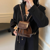 Black Vintage Suede Women's Mini Backpack - New Fashionable Travel Book Bag with Decorative Charm thumbnail