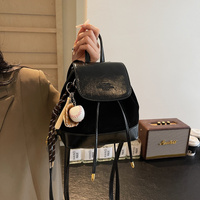 Brown Vintage Suede Women's Mini Backpack - New Fashionable Travel Book Bag with Decorative Charm thumbnail