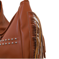 Black Trendy Rivet Fringe Shoulder Bag – Large Capacity Soft Leather Handbag for Women, Perfect for Travel and Leisure thumbnail